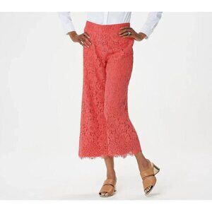 Isaac Mizrahi Live Sunset Lace Pants Size S Tall Wide Leg High Rise Pull On Crop